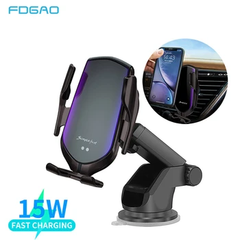 FDGAO Automatické Upínacie 15W Qi Auto Bezdrôtová Nabíjačka Pre iPhone 12 11 X Xs MAX Infračervené, Indukčné Rýchlo Nabíjačka, Auto, Telefón Majiteľa
