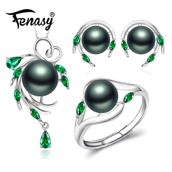 FENASY Pearl Šperky Sady Pearl náušnice, náhrdelník pre ženy České 925 sterling silver Emerald veľký strom prívesok, prsteň
