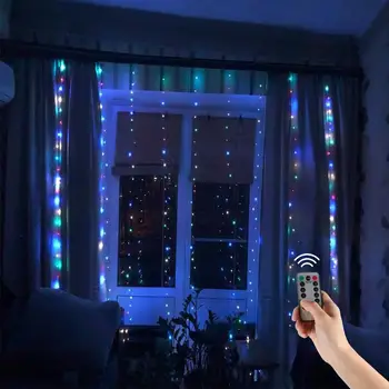 FENGRISE LED Rozprávkových Svetiel Garland Opony Lampa Rustikálny Svadobné Dekorácie Pre Domov Vianoce Diaľkové Ovládanie USB String Svetlá