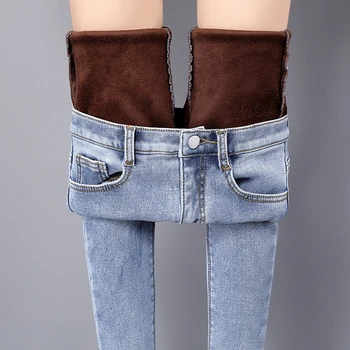 Ff9906 2019 nové jeseň zima ženy móda bežné Džínsové Nohavice Plus cashmere zahusťovanie teplé vysoký pás Ženy džínsy