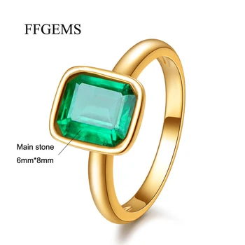 FFGems 18K Zlata Farba Emerald Prstene pre Ženy Vintage Striebornom Krúžku Pánske Šperky Značky Výročie Strany Darček veľkoobchod