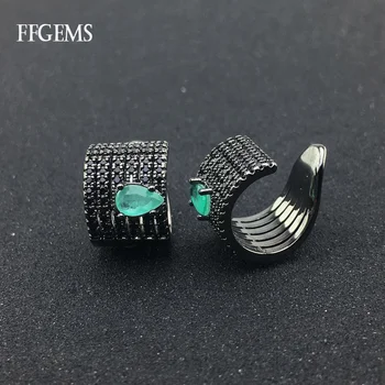 FFGems Vytvorené Smaragdové Náušnice Syntetických Drahých Kameňov, Jemné Šperky Pre Ženy Lady Zapojenie Svadobné Party Darček S Box