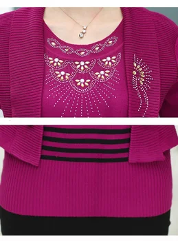FGLAC Ženy svetre Nové 2020 Jeseň Pletené Pulóvre Elegantný Štíhly Falošné dvoch-dielny Matka oblečenie v Strednom veku Svetre