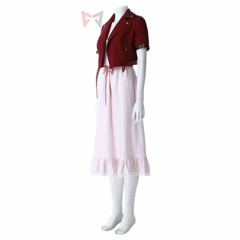 Final Fantasy Cosplay Kostým Vii Aerith Nastaviť Halloween Červený Kabát Mriežky čipky Šaty vlásenky neklace pre ženy, dievča Vlastné mad