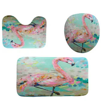 Flamingo Tlačené Karikatúra Opony Set s Koberec Nepremokavé Polyesterové Wc Koberec Sady Kúpeľňa so Sprchou Záclony Domáce Dekorácie
