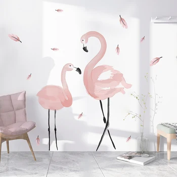 Flamingo Zvierat Samolepky na Stenu DIY Ružová Vtákov Stenu pre Obývacia Izba Deti Spálňa Detská Domáce Dekorácie