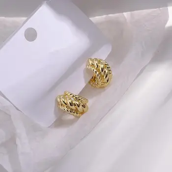 Flashbuy Nový Trend Mosadz Huggies Stud Náušnice Zlatá Farba Malý Kruh C Tvar Twist Vyhlásenie Náušnice Ženy Minimalistický Šperky