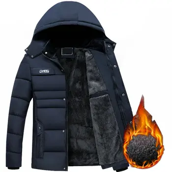 Fleece Človeka Bundy Outwear 2021 Zimná Bunda Mužov Zahustiť Teplé Mužov Parkas Kabát s Kapucňou na Zips, Kabát Mužský Klobúk Odnímateľný