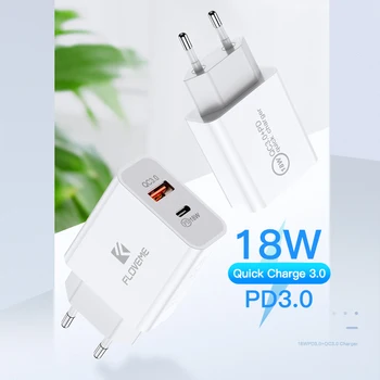 FLOVEME 18W PD Nabíjačku EÚ Plug-Dual USB QC 3.0 Rýchlu Nabíjačku Na iPhone 11 Pro Max Samsung Xiao Mobilný Telefón, Nabíjačku Adaptér