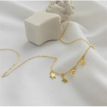Flyleaf 18k Gold Star Mesiac Cubic Zirconia Náhrdelníky, Prívesky, 925 Sterling Silver Náhrdelník Ženy Fashion Reťazca Jemné Šperky