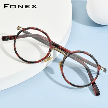 FONEX Acetát Titánové Okuliare, Rám Ženy 2020 Nové Kolo Predpis Okuliare Mužov Krátkozrakosť, Optické Okuliare pre Malé Tvár 8524