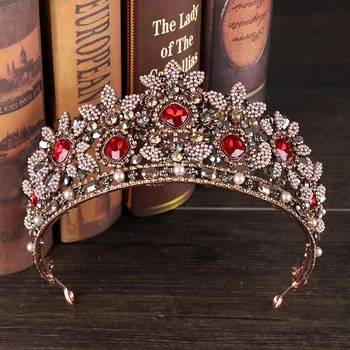FORSEVEN Retro Barokovom Štýle Red Crystal Kamienkami Tiaras a Koruny Princezná Sprievod Nevesta Svadobné Svadobné Doplnky do Vlasov