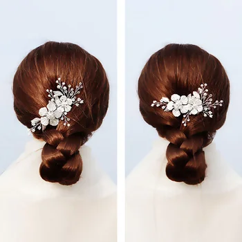 FORSEVEN Ženy Headpeice Biely Kvet Pearl Haircomb Ručné Strieborná Farba Vlasov Pin Nevesta Svadobné Vlasy, Šperky Príslušenstvo JL