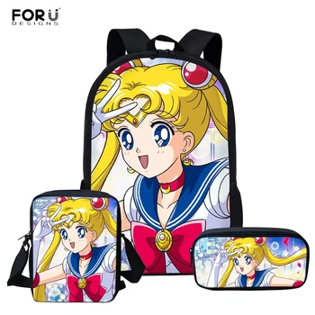 FORUDESIGNS 3ks/set Dievčatá Školské Tašky Nastaviť Sailor Moon Tlač Deti Bookbags Anime Detí Školský Batoh mochila lech