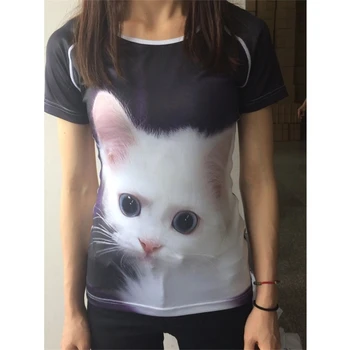 FORUDESIGNS Kawaii T-shirt Cute Cat Tváre Priedušné Tričko Ženy Letné Tee Košele Ležérny Top Tees Camisa Tričká Krátky Rukáv