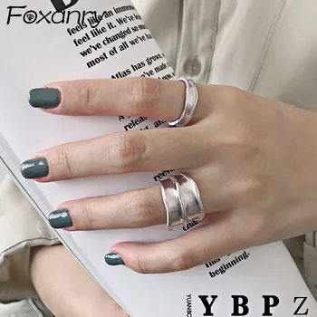 Foxanry 925 Sterling Silver Zásnubné Prstene pre Ženy Módne Jednoduché Kartáčovaný Šírka Geometrické Vintage Punk Strany Šperky, Darčeky