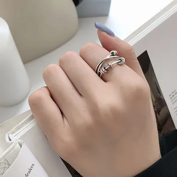 Foxanry 925 Sterling Silver Zásnubné Prstene pre Ženy, Nové Trendy Tvorivé Jednoduché Viacvrstvových Kríž Geometrické Strany Šperky, Darčeky