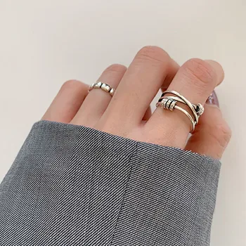 Foxanry 925 Sterling Silver Zásnubné Prstene pre Ženy, Nové Trendy Tvorivé Jednoduché Viacvrstvových Kríž Geometrické Strany Šperky, Darčeky