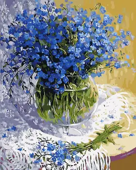 Frameless plátno na maľovanie podľa čísel diy maľovanie diy obraz, olejomaľba na plátne pre domova 4050 modrá kvetina