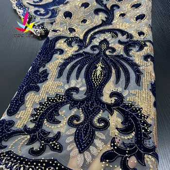 Francúzsky Velvet Postupnosť Čipky Textílie Afriky Oka Veľká Výšivka Nigérijský Plný Šaty Textílie Hot Kvet Vysokej Kvality