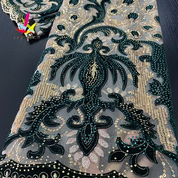 Francúzsky Velvet Postupnosť Čipky Textílie Afriky Oka Veľká Výšivka Nigérijský Plný Šaty Textílie Hot Kvet Vysokej Kvality