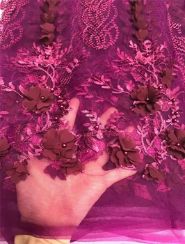 Francúzsky čipky textílie 2018 afriky textílie nigérijský čipky vysoko kvalitné 3d kvet korálkové textílie svadobné čipky textílie 5yard/veľa 5814-