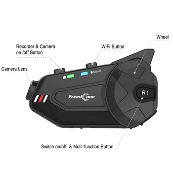 FreedConn R1 Plus Prilba Intercom Motocykel Bluetooth Helmy, Slúchadlá 1080P HD Video Záznamník, Wifi, Fotoaparát, FM Intercomunicador