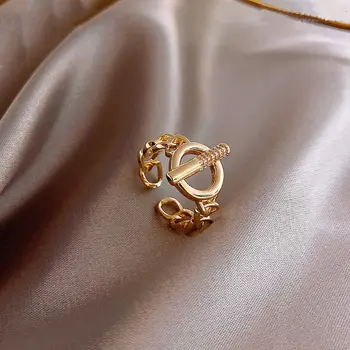 Fshion Kubický Zirkón Obrubník Reťazí Krúžky Geometrické Vintage Prstene Pre Ženy Spojené Reťazec Pás Zapojenie Šperky 2020