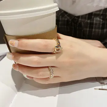 Fshion Kubický Zirkón Obrubník Reťazí Krúžky Geometrické Vintage Prstene Pre Ženy Spojené Reťazec Pás Zapojenie Šperky 2020
