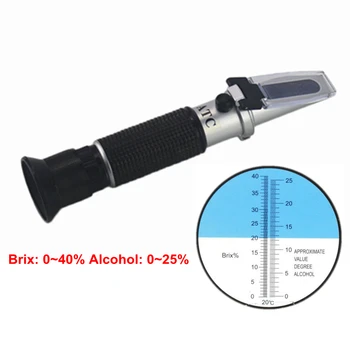 FTBTOC 0-40% Brix Meter 0~25% Alkoholu Refracometer Víno Koncentrácia Tester ATCHandheld Hroznového Cukru