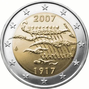 Fínsko 2007 90. Výročie Národnej Nezávislosti 2 Euro Real Pôvodných Mincí Pravda, Euro Zber Pamätné Mince Unc