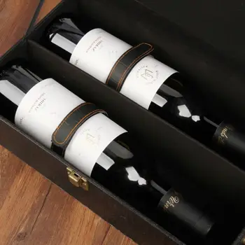 Fľaša Vína Box Luxusné Kožené Vrece 2 Červené Víno, Šampanské Tote Nosná Rukoväť Cestovné Puzdro Organizátor Darček