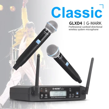 G-MARK GLXD4 Bezdrôtový Mikrofón Profesionálne UHF Duálny Systém SM58 Ručný Mikrofón Fáze Reči Svadobné Zobraziť Kapela Domov