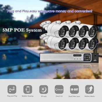 Gadinan H. 265 8CH 5MP POE NVR Súprava Zabezpečenia Detekcia Tváre KAMEROVÝ Systém, Audio AI 5MP Kamery IP Vonkajšie P2P kamerový Set