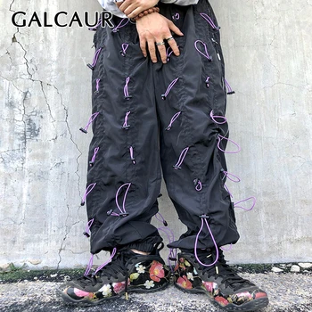 GALCAUR Patchwork Nohavice Pre Ženy Vysokým Pásom Šnúrkou Dizajnér Skladaný Streetwear Voľné Hárem Nohavice Žena 2020 Oblečenie Nové