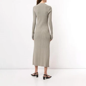 GALCAUR Vintage Šaty Pre Ženy V Krku Dlhý Rukáv Pletenie Slim Rozdeliť Line Veľké Veľkosti, Šaty Žena 2020 Nové Módne Oblečenie
