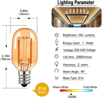 GANRILAND T22 Rúrkové Lampa Amber Sklo Edison LED Žiarovky Noc Žiarovka 1W 2200K E12 E14 Base Dekoratívne Prívesok Stmievateľné Osvetlenie
