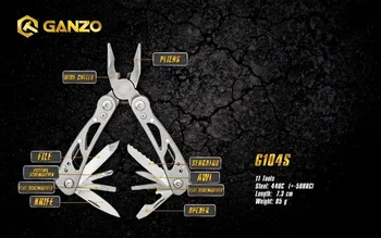 Ganzo G100 série G104-S Multi kliešte 11 Nástroje v Jednej Ruke Nástroj Nastaviť Skrutkovač Auta Prenosný Skladací Nôž z Nehrdzavejúcej Ocele plier