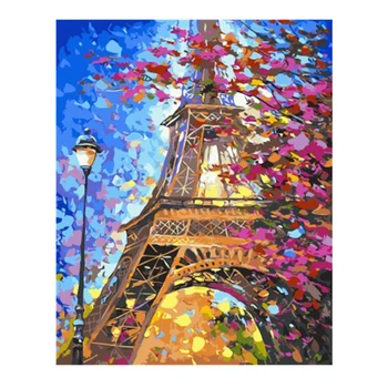 GATYZTORY DIY maľovanie podľa čísel s rámom pre dospelých Paríž Cherry Blossom Veža akrylových farieb pre maľovanie na Plátno umenie dec.