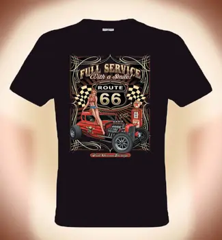 Gearhead Rockabilly T-Shirt, Route 66 Full Service 2019 Nový Príchod T Shirt Bežné Mužov Oblečenie Blbecek Tričká