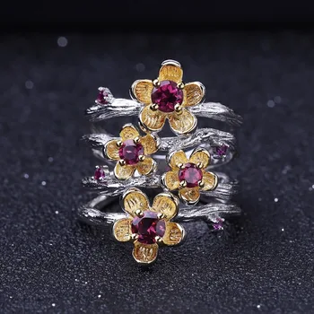 GEM BALET 2.14 Ct Prírodné Rhodolite Granát Ručné Kvetinové Šperky Set 925 Sterling Silver Ring Náušnice, Sety Pre Ženy