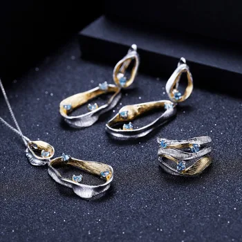 GEM BALET 925 Sterling Silver Ručné Kapela Twist Prstene pre Ženy Šperky 0.47 Ct Swiss Natural Blue Topaz Drahokamy Krúžok