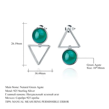 GEM BALET 925 Sterling Silver Trojuholník Smart Elegantné Náušnice Prírodné Zelené Achát Drahokam Šperky Pre Ženy, Jemné Šperky