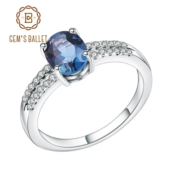 Gem Balet Halo 1.57 Ct Prírodné London Blue Topaz Zapojenie Promise Ring 925 Sterling Silver Krúžky Pre Ženy, Jemné Šperky