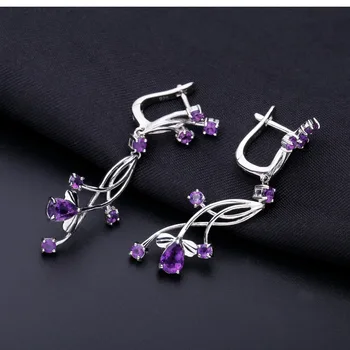 GEM BALET Romantické Prírodné Amethyst Purple Drahokam, Kvetinové Šperky Nastavuje Čisté 925 Sterling Silver Náušnice, Prsteň Pre Ženy