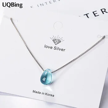 Geometrické 925 Sterling Silver Blue Kvapka Vody Drahokamu Prívesok Náhrdelníky Pre Ženy Narodeninám Šperky 2021