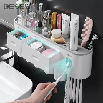 GESEW Stenu Magnetické Kefka Držiteľ nepremokavé zubná pasta Squeezer Pre Wc Automatický Dávkovač Kúpeľňových Doplnkov
