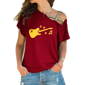 Gitarová Hudba Tlač Tričko Ženy Tričko Zábavné 2020 Letné Tee Tričko Femme T-shirt pre Nelegálnych Skosenie Kríž Obväz tee topy