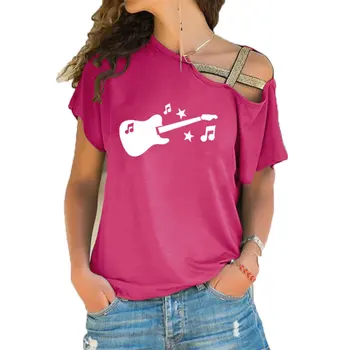 Gitarová Hudba Tlač Tričko Ženy Tričko Zábavné 2020 Letné Tee Tričko Femme T-shirt pre Nelegálnych Skosenie Kríž Obväz tee topy