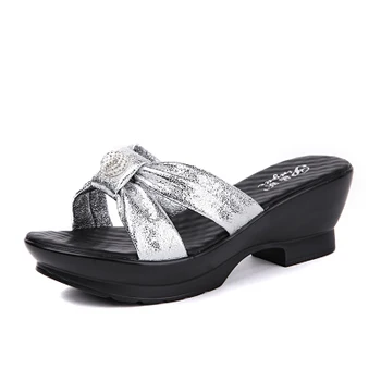 GKTINOO Letné topánky dámske originálne kožené papuče pohodlné výška podpätku ženy sandále hrubé lodičky na platforme, plus veľkosť 35-42